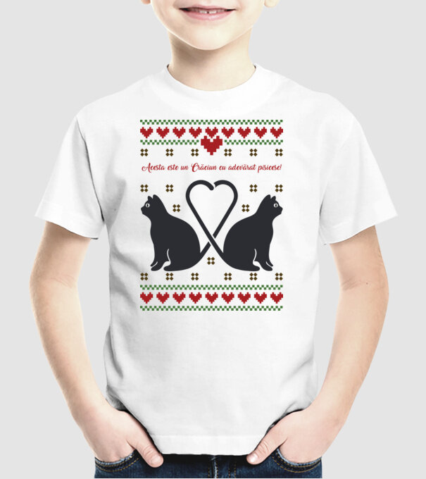 acesta este un Crăciun cu adevărat pisicesc model alb pe tricou