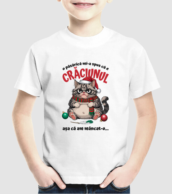 Am mâncat pasărea Crăciun pisică Alb model alb pe tricou