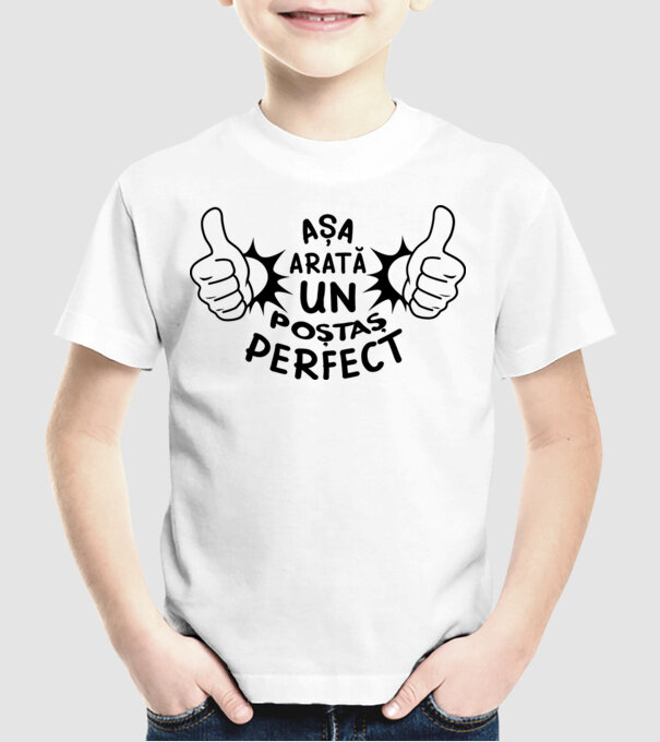 Așa arată un poștaș perfect model alb pe tricou
