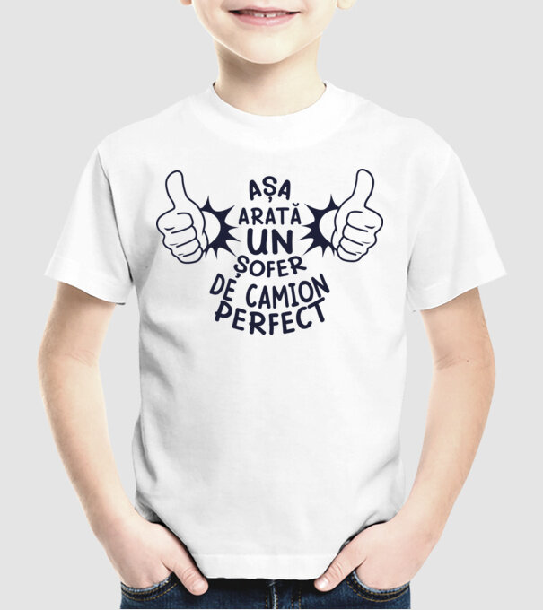 Așa arată un ȘOFER DE CAMION perfect model alb pe tricou