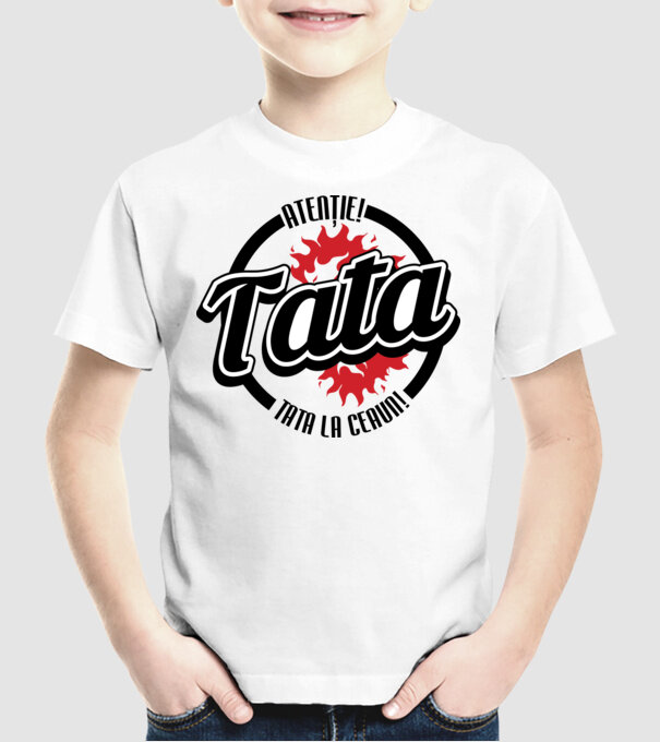 Atenție! Tata la ceaun! model alb pe tricou
