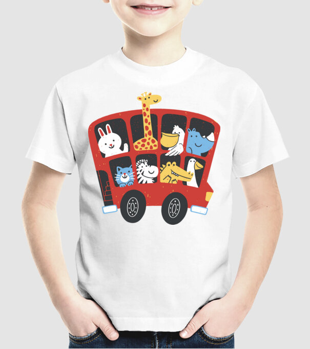 Autobuze model alb pe tricou