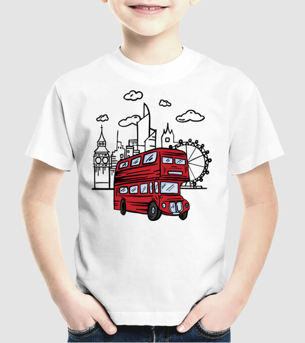 Autobuze model alb pe tricou
