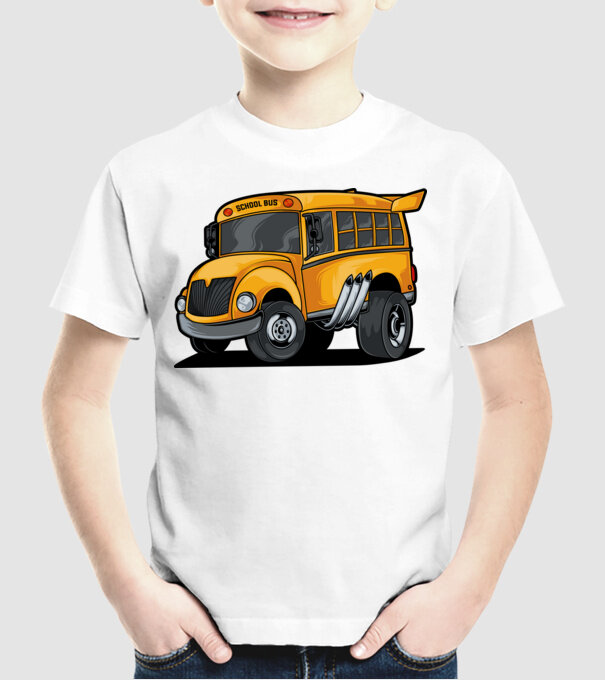Autobuze model alb pe tricou
