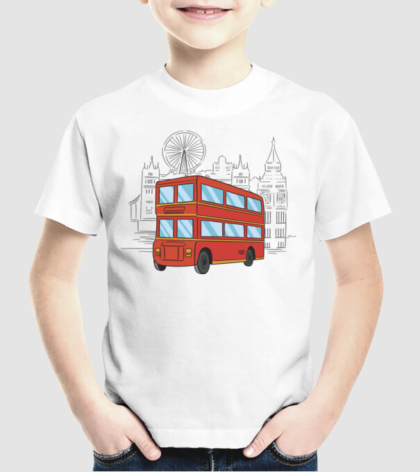 Autobuze model alb pe tricou