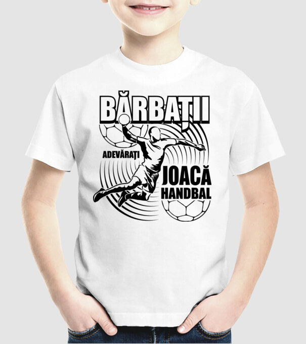 Bărbații adevărați joacă handbal model alb pe tricou