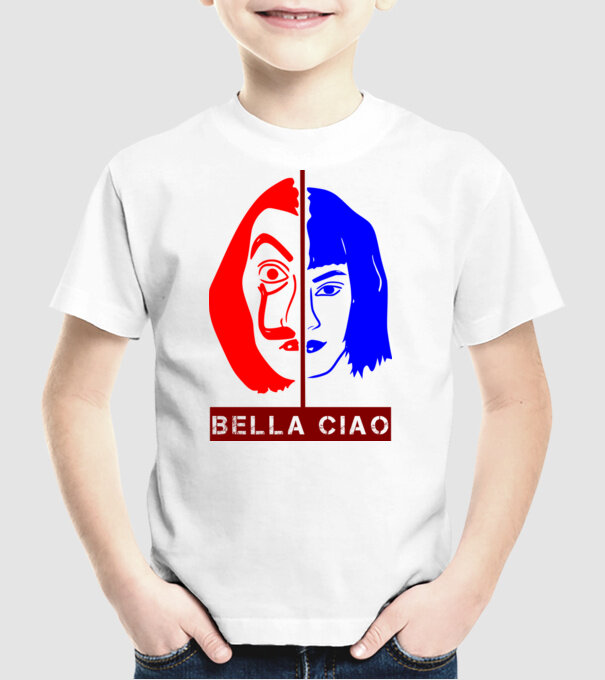 bella ciao tokyo model alb pe tricou