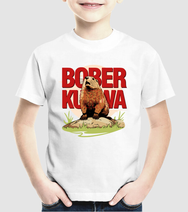 BOBER model alb pe tricou