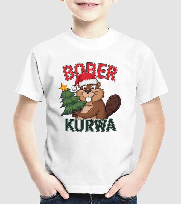 Bober kurwa Christmas model alb pe tricou
