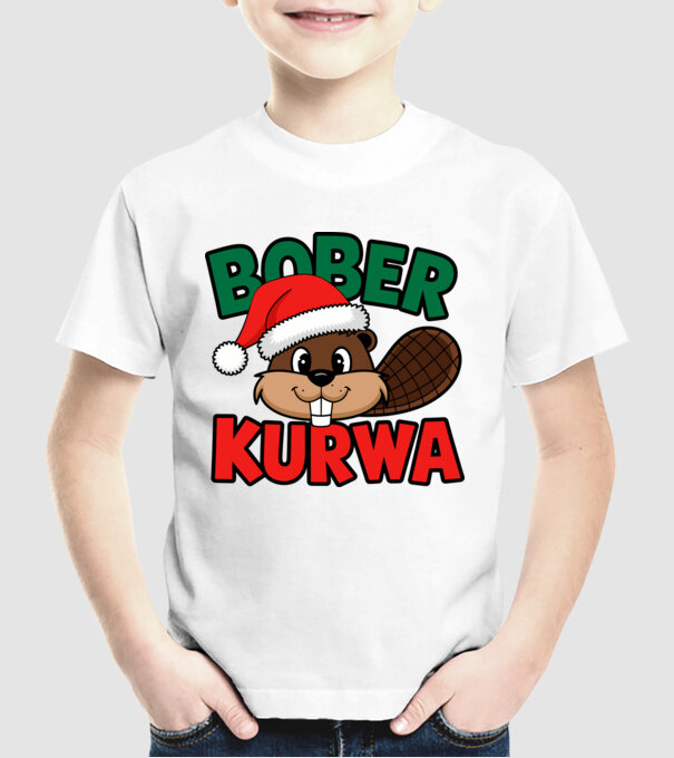 Bober kurwa xmas model alb pe tricou