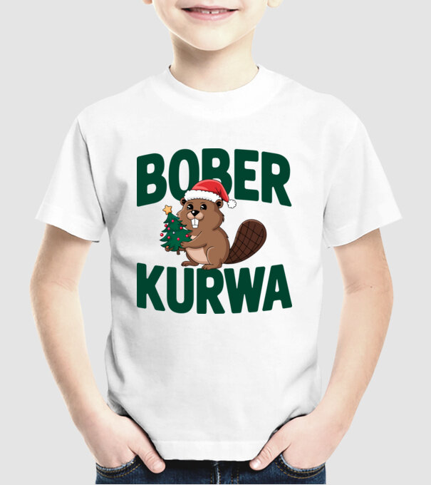 Bober kurwa xmas model alb pe tricou