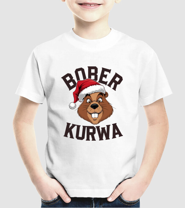 Bober kurwa xmas model alb pe tricou