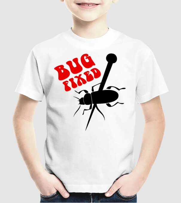 Bug fixed model alb pe tricou
