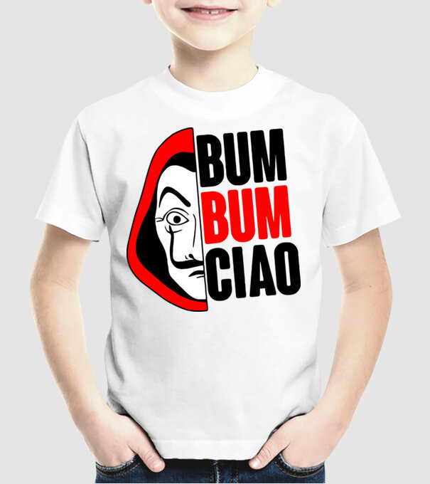 bumbum ciao money heist model alb pe tricou