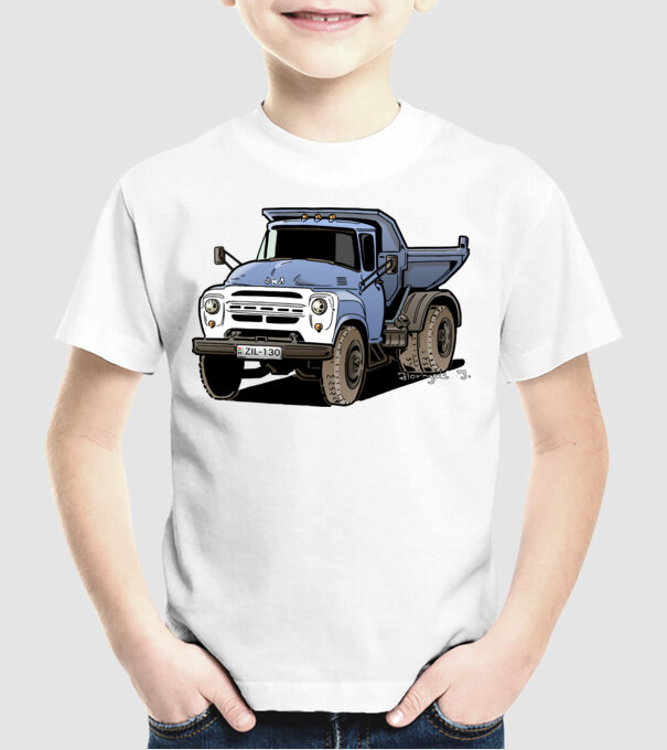 Camioane model alb pe tricou