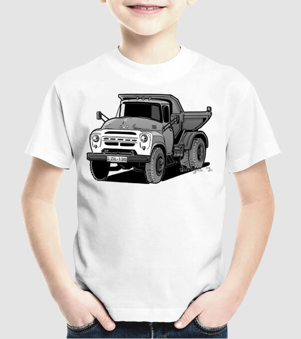 Camioane model alb pe tricou