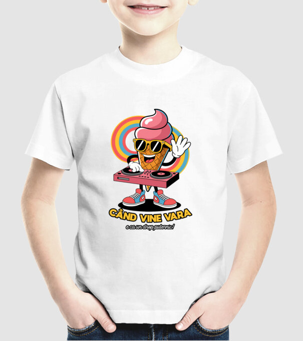 Când vine vara, e ca un drop puternic! model alb pe tricou