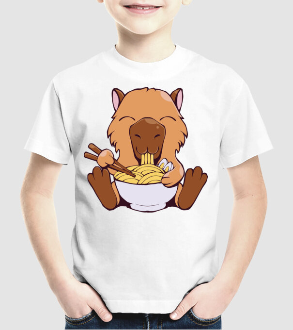 Capibară Ramen model alb pe tricou