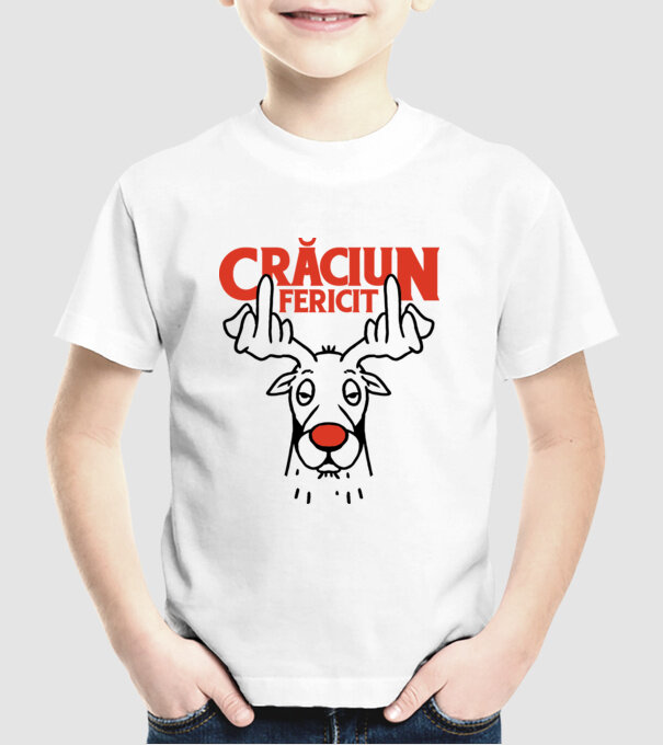 Căprioară de Crăciun antisocială model alb pe tricou