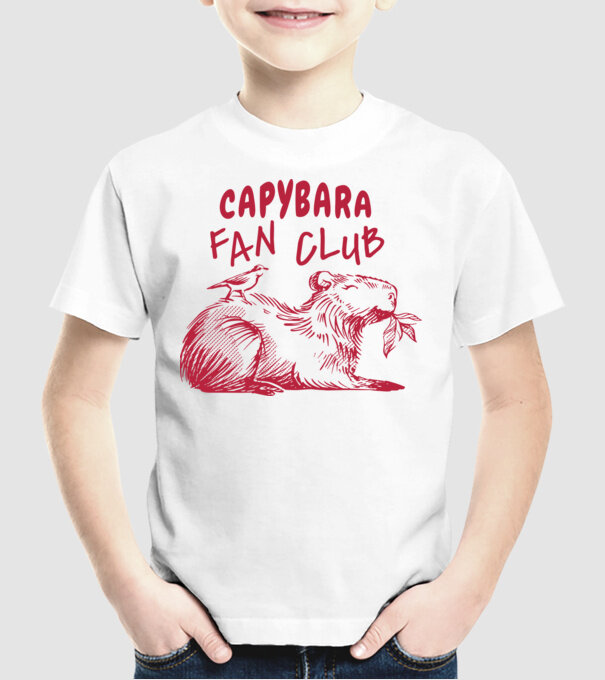 Capybara fan club model alb pe tricou