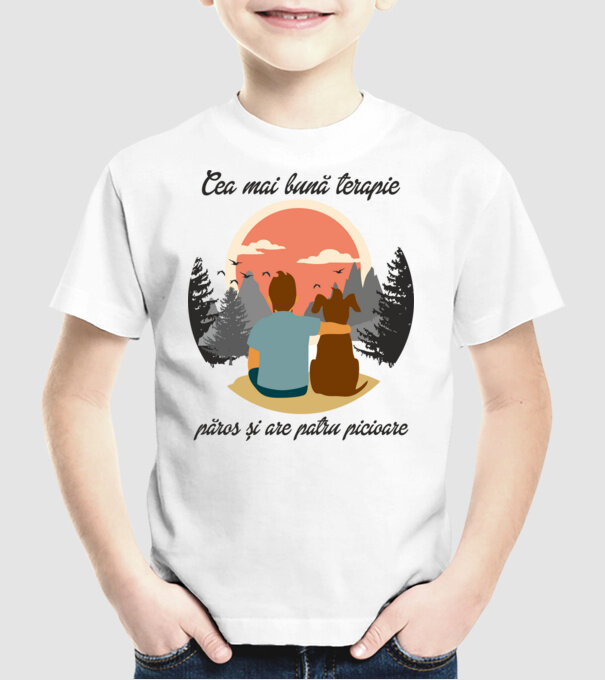 cea mai bună terapie - păros și are patru picioare model alb pe tricou