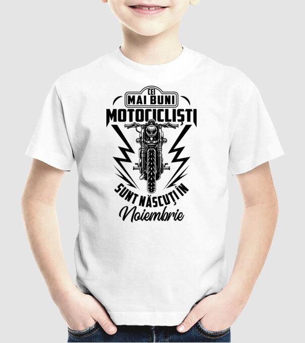 Cei mai buni motocicliști sunt născuți în Noiembrie model alb pe tricou