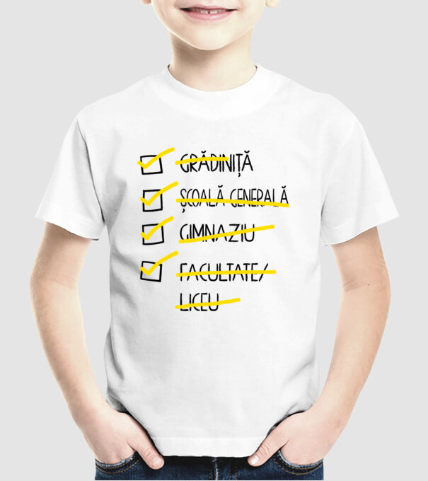Cheklist educație - Facultate alb model alb pe tricou
