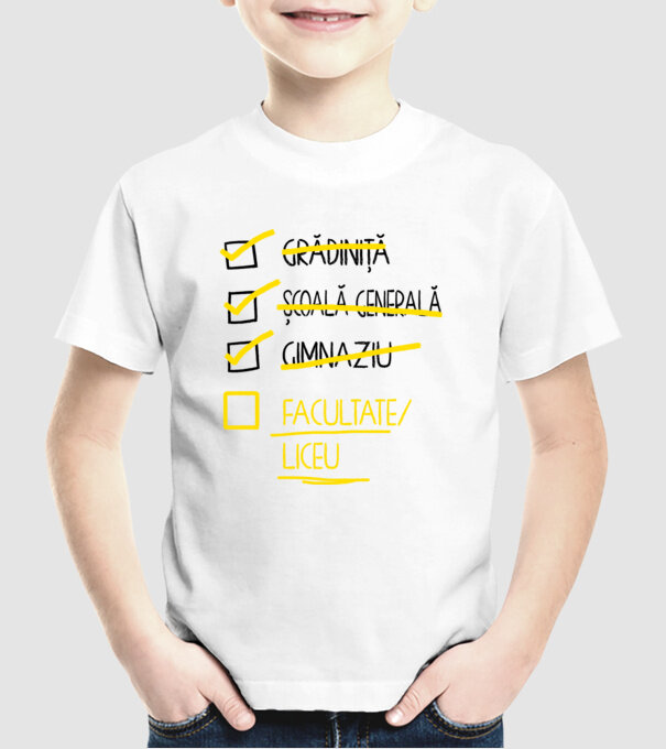 Cheklist educație - Gimnaziu alb model alb pe tricou