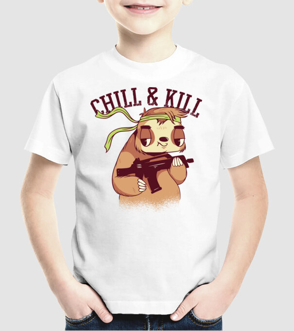 chill and kill model alb pe tricou