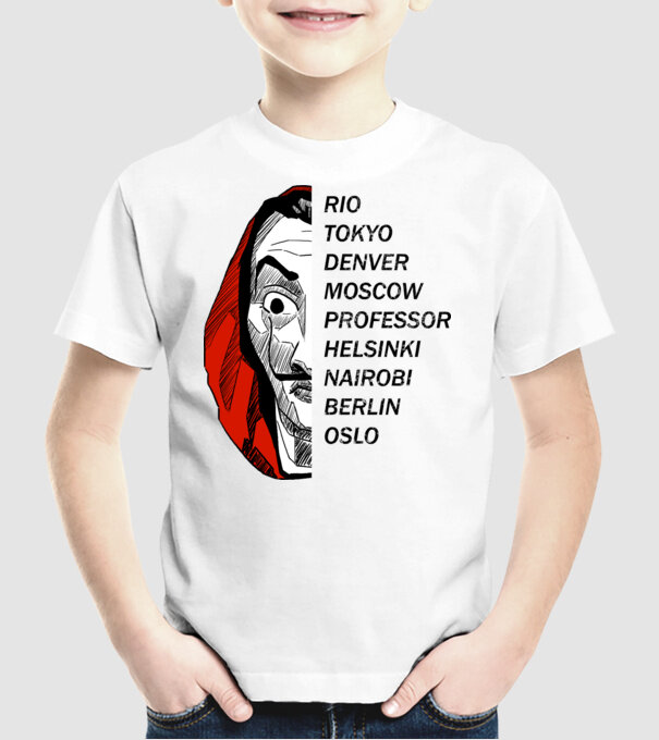 classic logo money heist white model alb pe tricou