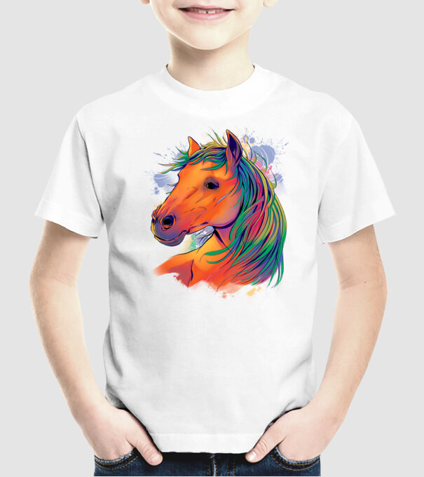Colorful Horse model alb pe tricou