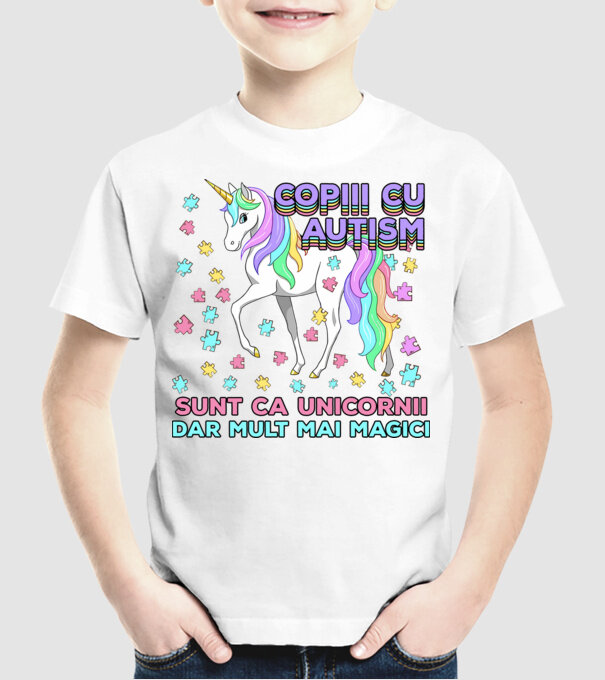 Copiii cu autism sunt ca unicornii, dar mult mai magici model alb pe tricou