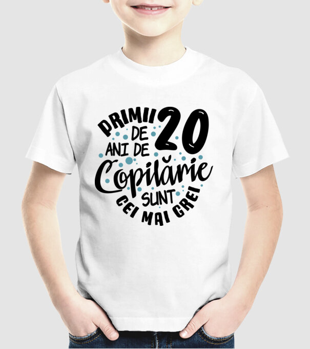 Copilărie 20 de ani model alb pe tricou