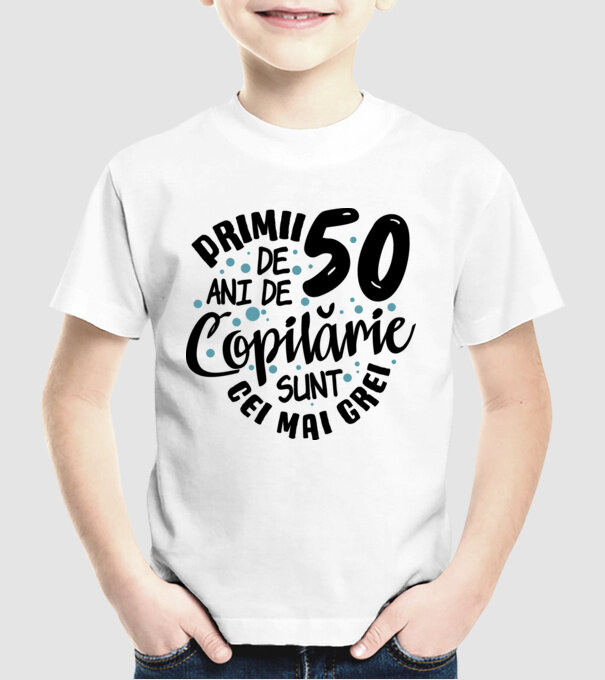Copilărie 50 de ani model alb pe tricou
