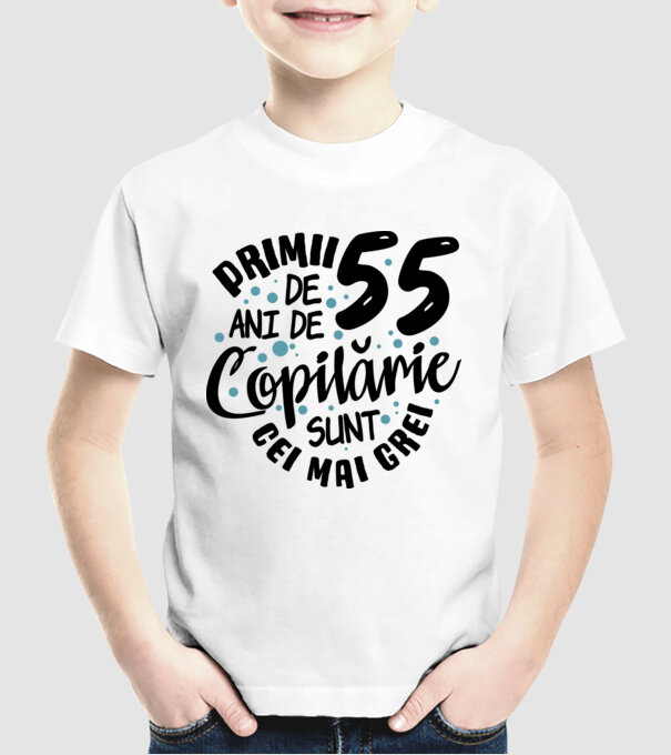 Copilărie 55 de ani model alb pe tricou