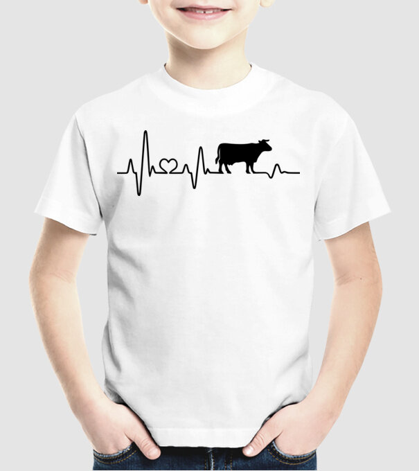 Cow Heartbeat model alb pe tricou