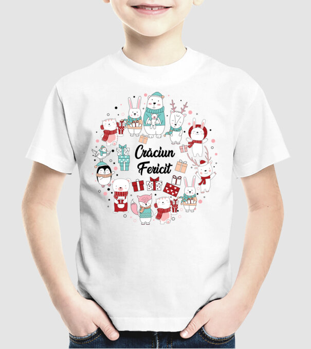 Crăciun Fericit model alb pe tricou