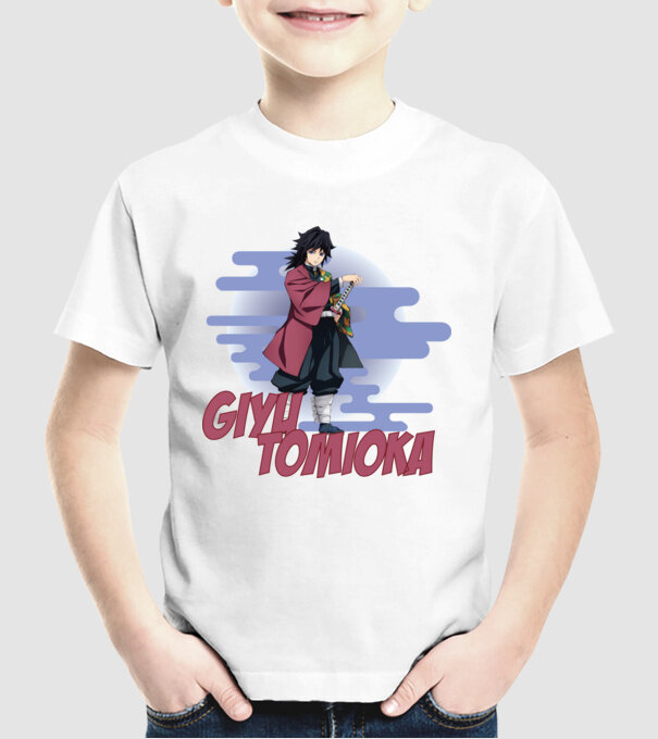 Demon Slayer Giyu model alb pe tricou