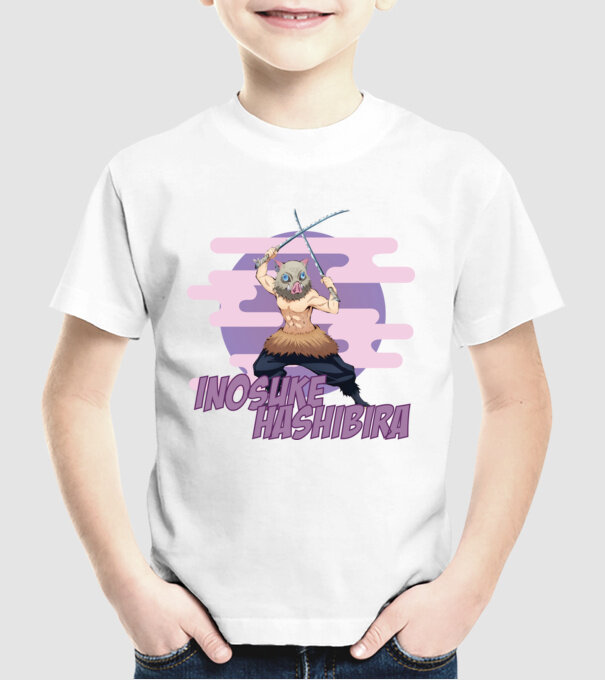 Demon Slayer Inosuke model alb pe tricou