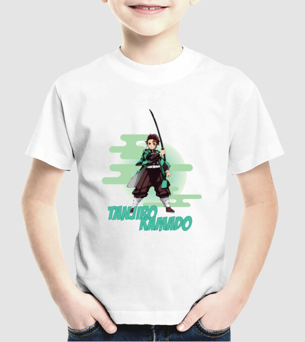 Demon Slayer Tanjiro model alb pe tricou