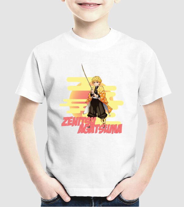 Demon Slayer Zenitsu model alb pe tricou