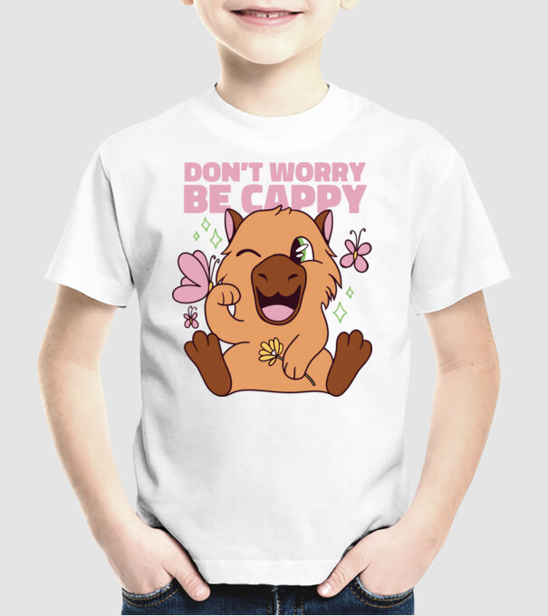 Don't worry be cappy - capibară model alb pe tricou