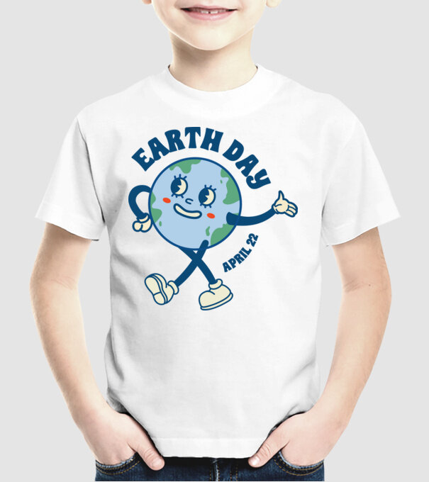 Earth Day model alb pe tricou