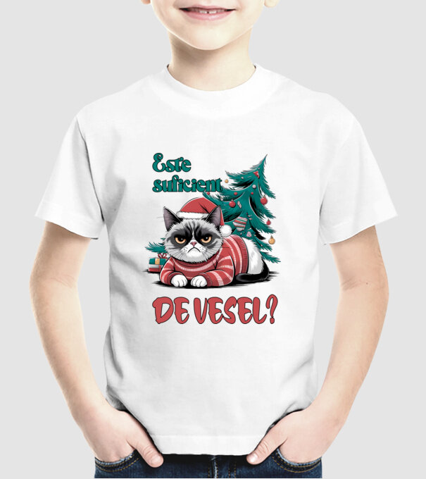 Este suficient de vesel? pisică Crăciun model alb pe tricou
