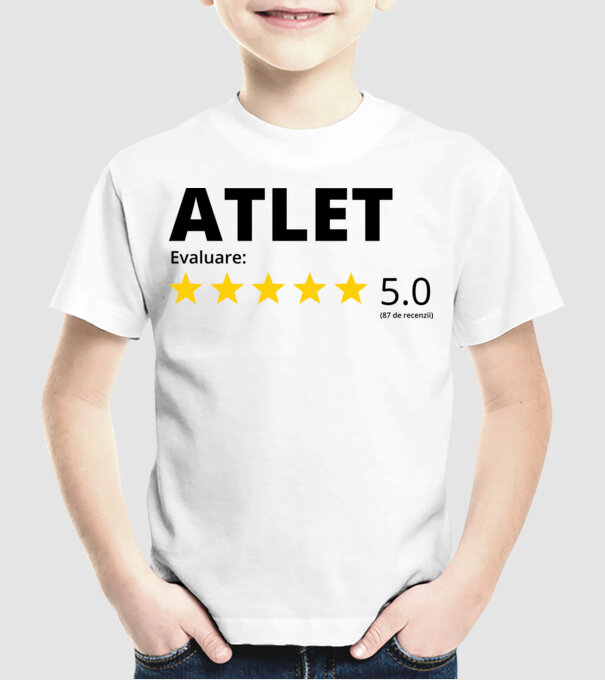 Evaluare 5 ATLET model alb pe tricou