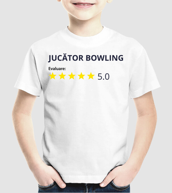 evaluare: jucător bowling de 5 stele model alb pe tricou