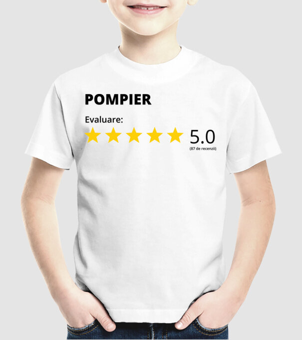 Evaluare - POMPIER model alb pe tricou