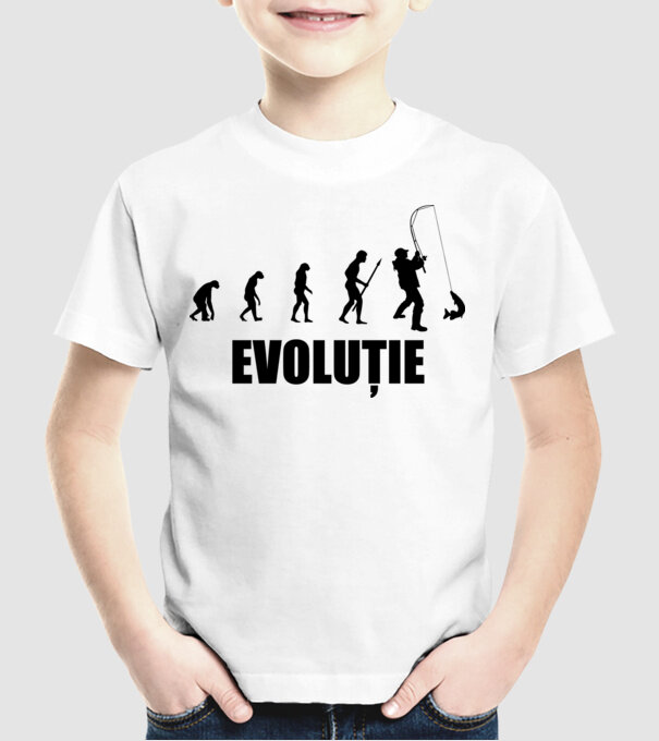 Evoluție Pescuit model alb pe tricou