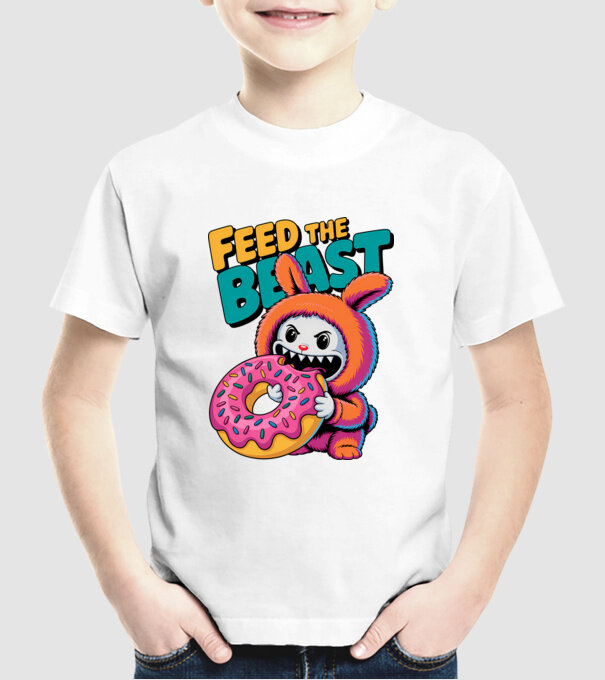 Feed the beast model alb pe tricou