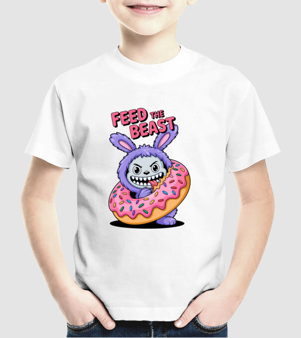 Feed the beast model alb pe tricou